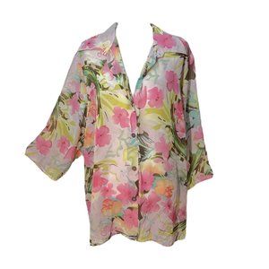 Alyn Paige 3XL Pastel Floral Chiffon Lightweight Button Up Blouse 22/24